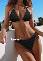 Navneet Women 3 Piece Bikini Sets Push Up Triangle Bikini Top Sexy Bikini Bottoms Beach Cover Up Bathing Swimsuit A1 Black 3 Pieces Bikini Set M