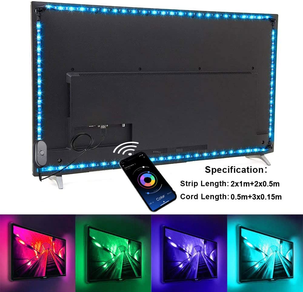 Mexllex LED TV Backlights for 43''-55'' TV with Remote App Control LED TV Backlight Color Changing RGB LED Strip USB Powered (APP Controland Remote)