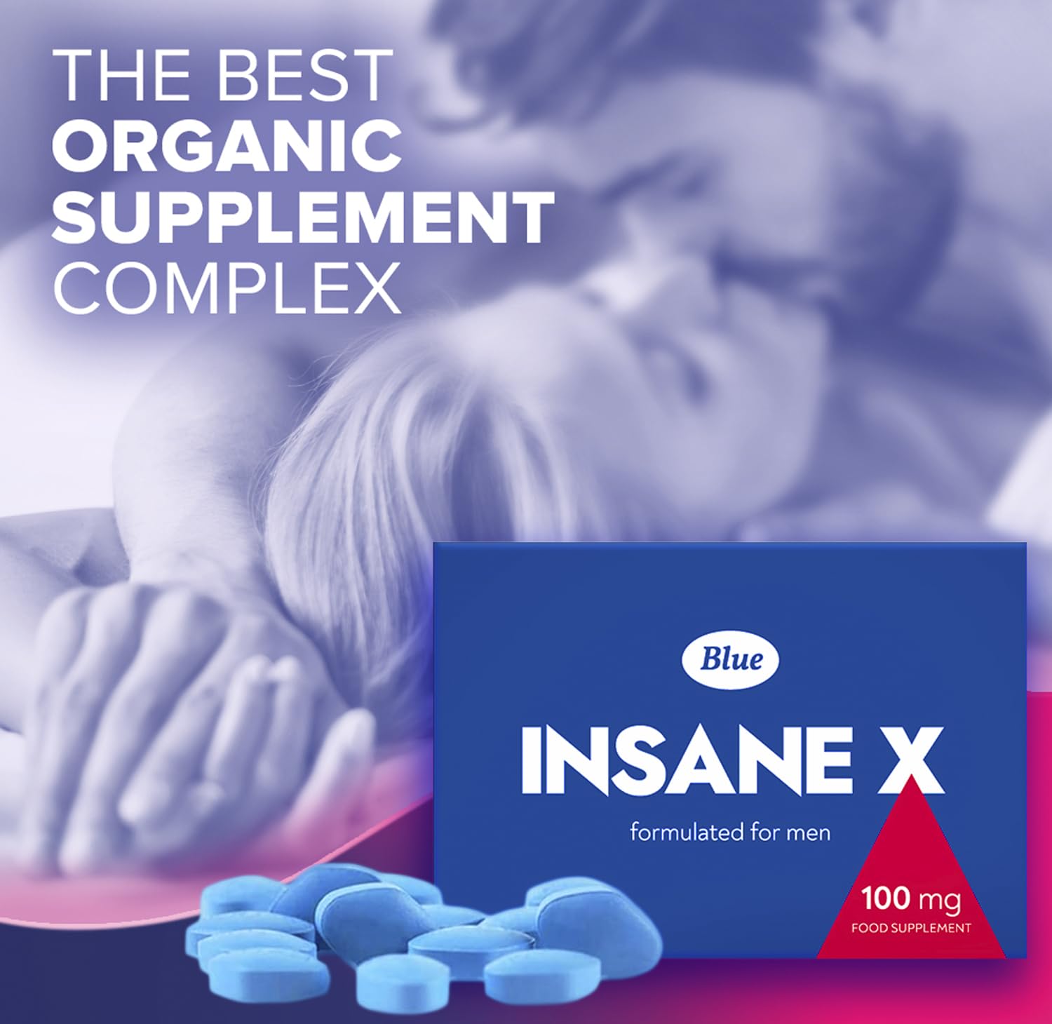 INSANE X 40 Blue Pills for Men 100mg Stronger & Harder Fast-Acting Enhanced Strength Supplements Tablets - Prolonged High Performance - Energy & Male Enhancing - Herbal & Food Supplement UK