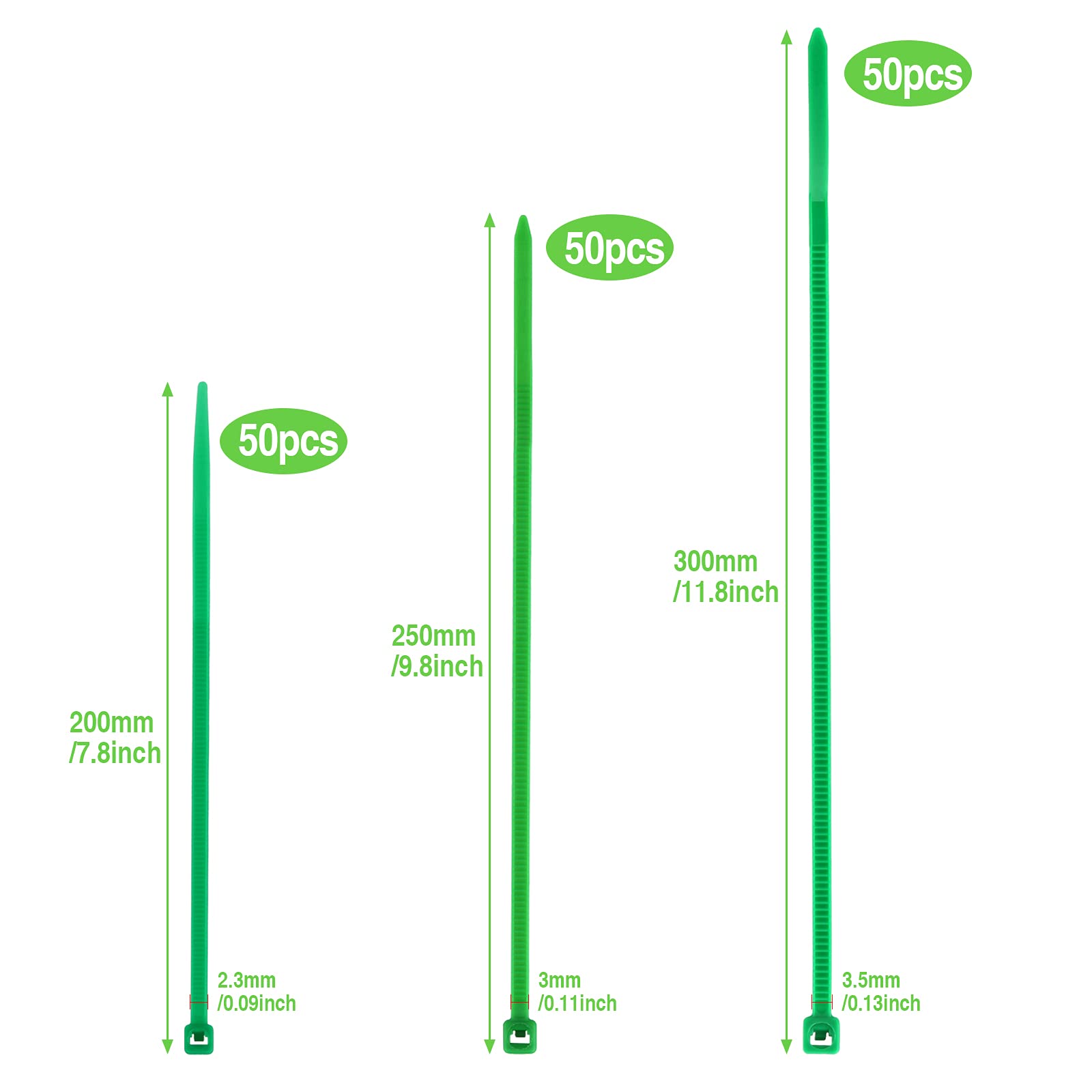 150 Pcs Green Cable Ties Set Plant Support Twist Ties Adjustable Garden Ties Self-Locking Multiple Uses Cable Ties for Home Garden Tree Potted Plants (20cm,25cm,30cm)