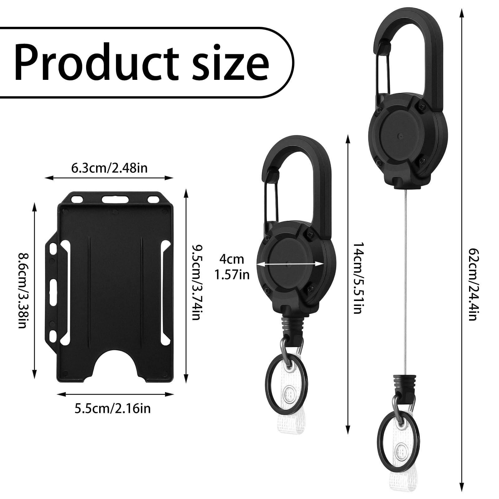 2 Pack Heavy Duty Retractable Keychain, Retractable Lanyard Retractable Keyring Badge Reel with 25” Thick Steel Cord(Holds 8 Ounces) and 2 Pack Id Badge Holder