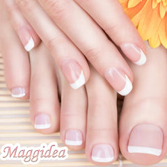 Maggidea French False Nails, Acrylic French Stick on Nails, 24pcs Strong Square Almond Long Short French Style Press On Nails with Glue White Tips Design Fake Nails (French Fingersand Toes Set)