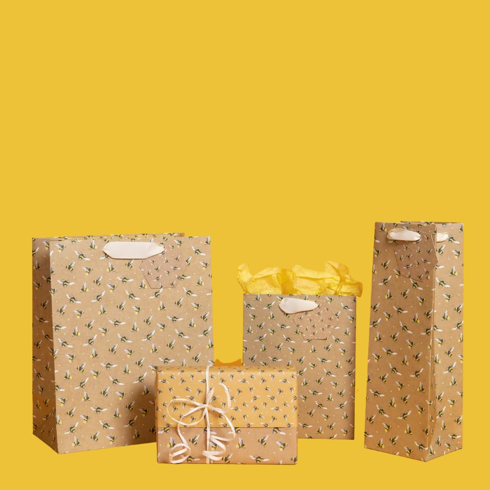 Glick Luxury Gift Bag, Medium Gift Bag, Celebration Gift Bag, Kraft Bees Gift Bag, 175w x 225h x 100d mm, Multi-Colour