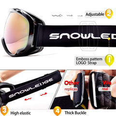 Snowledge Ski Snowboard Goggles with UV400 Protection, Skiing Snowboarding Goggles of Dual Lens with Anti Fog for Men, Women,Helmet Compatible