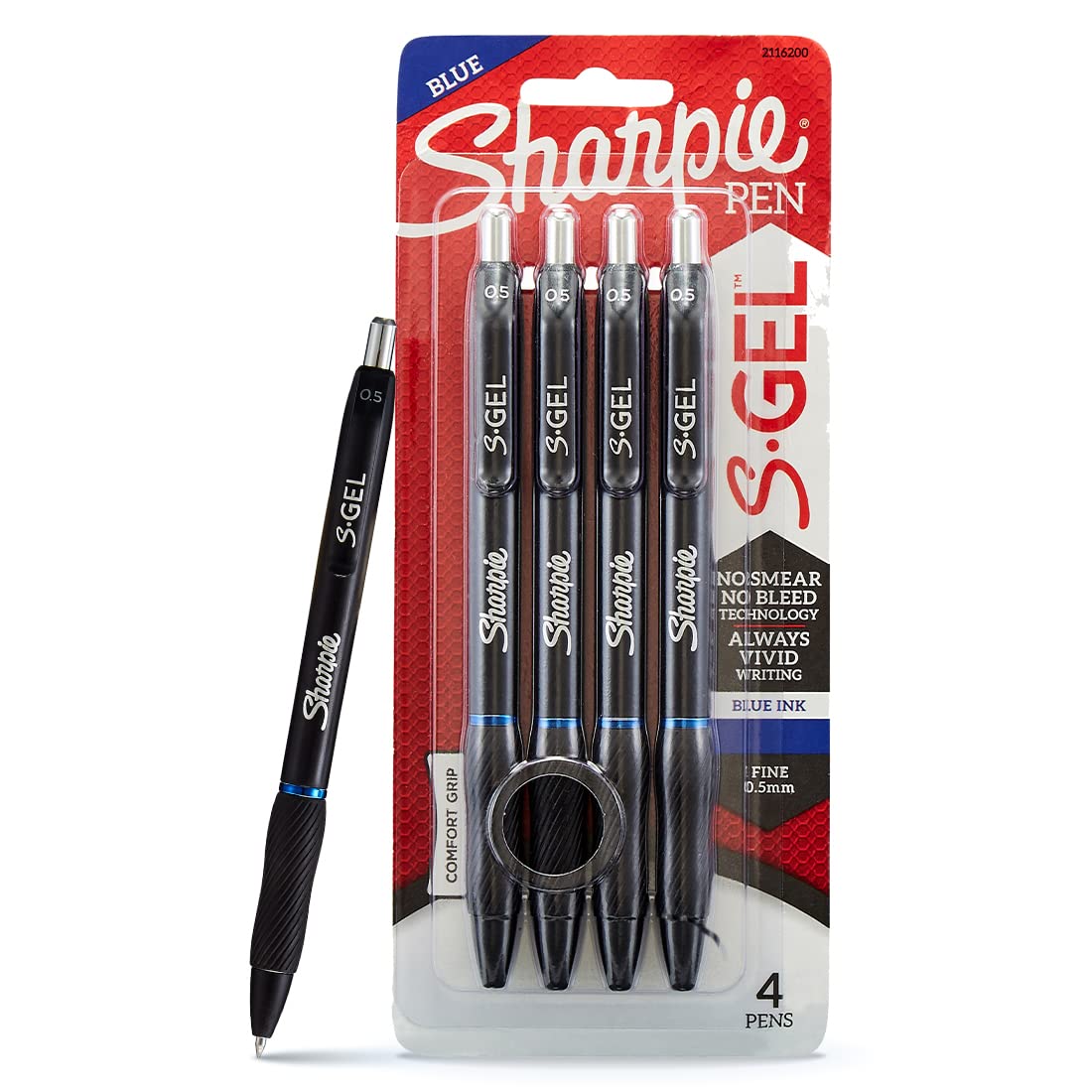 SHARPIE S-Gel Retractable Gel Pen, Fine Point, Blue Ink, 4/Pack (2116200)