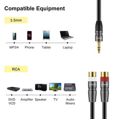 J&D 3.5 mm to Dual RCA Audio Cable, Heavy Duty 3.5mm Male to 2 RCA Female Gold Plated Copper Shell Stereo Audio Adapter Cable, 0.3 Meter