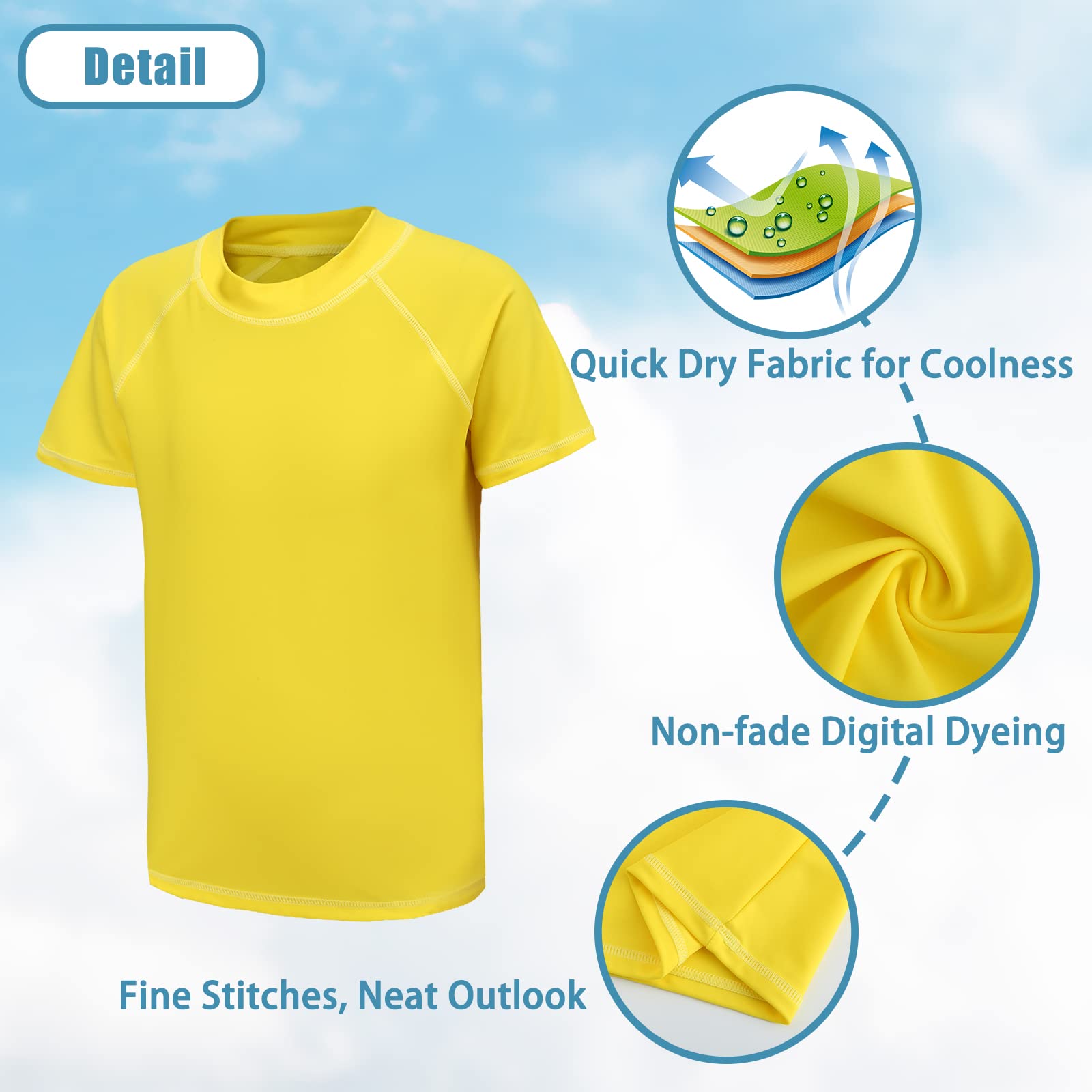 Rash Vest Boys Short Sleeve Swimsuit Boys Swim Top Kids Rash Guard Age 11-12 Years Yellow