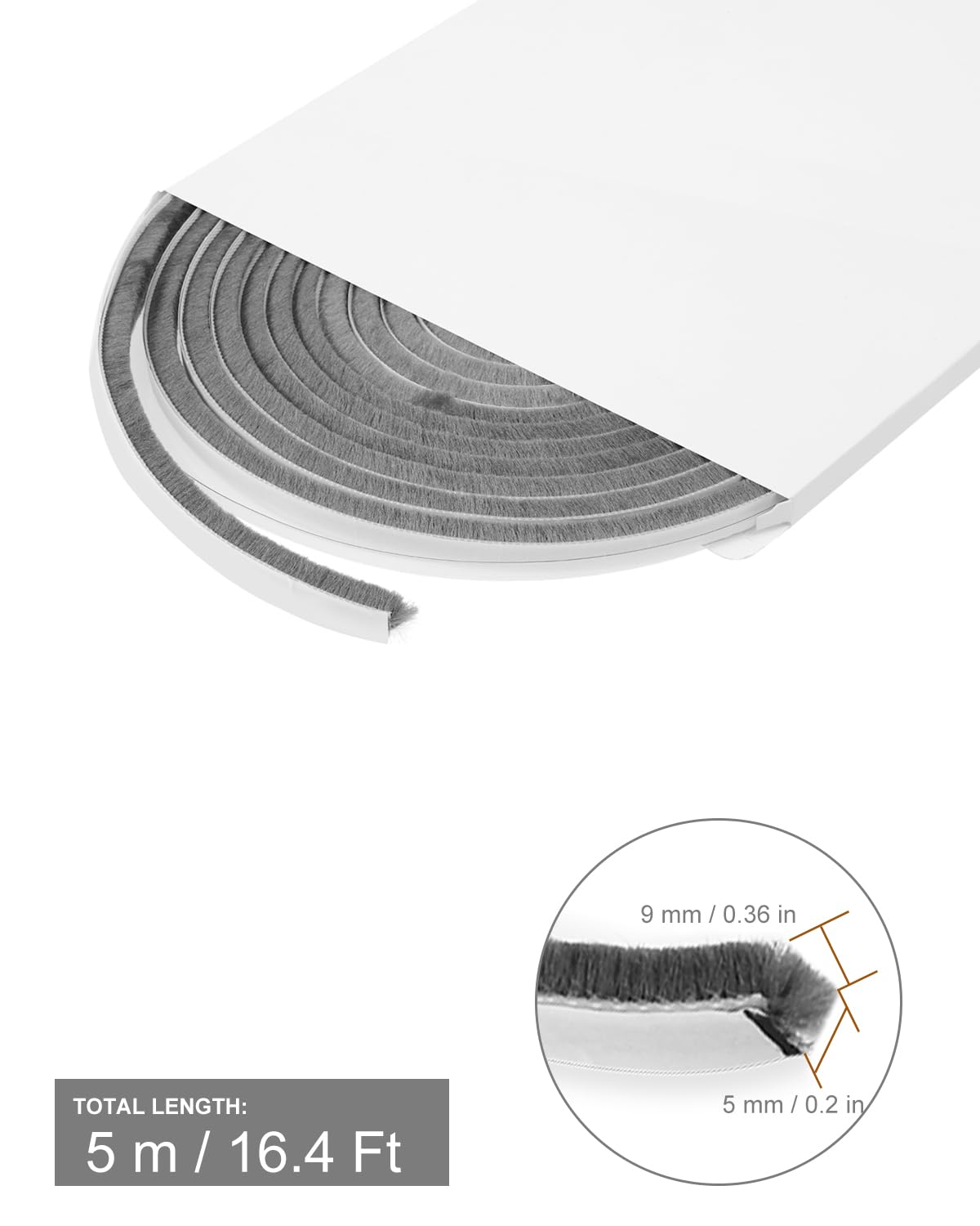 AFAXINRIE Door Draft Excluder, Window Draft Excluder, 5Meters(L) x 9 mm(W) x 5mm(T) Self-Adhesive Brush Seal Strip Air Stopper for Sliding Doors, External Doors, Window- Grey