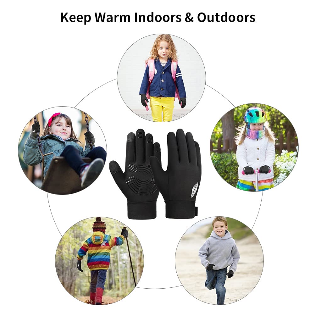 OKIDSO Kids Winter Anti-slip Thermal Gloves - Boys Girls Children Bike Cycling Touchscreen Warm Fleece Lightweight Gloves Age 4-6 for Outdoor Sports Running Riding Walking Ski Football