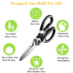 KISUOMAOYI Heavy Duty Kitchen Scissors, Sharp Kitchen Scissors Multipurpose Utility Stainless Steel Scissor, Kitchen Shears for Chicken, PoultryMeat, Vegetables, Herbs, BBQ,Bottle & Jar Opener(Black)