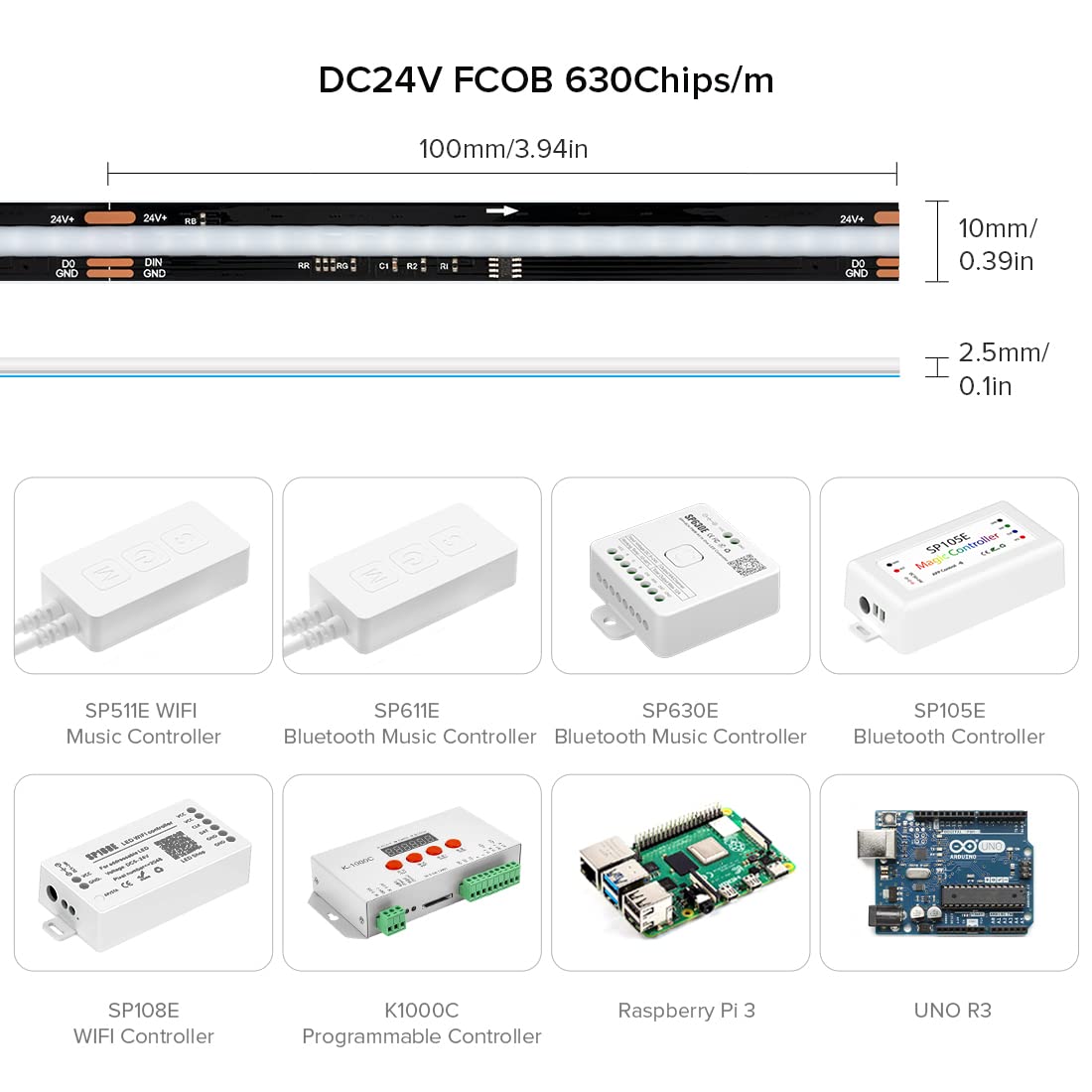 BTF-LIGHTING FCOB SPI RGB Flexible High Density LED Strip COB WS2811 IC LED Strip 3M 630LEDs/m 14W/M DC24V Black PCB IP30 Chasing Colour(Without Controller and Power Supply)