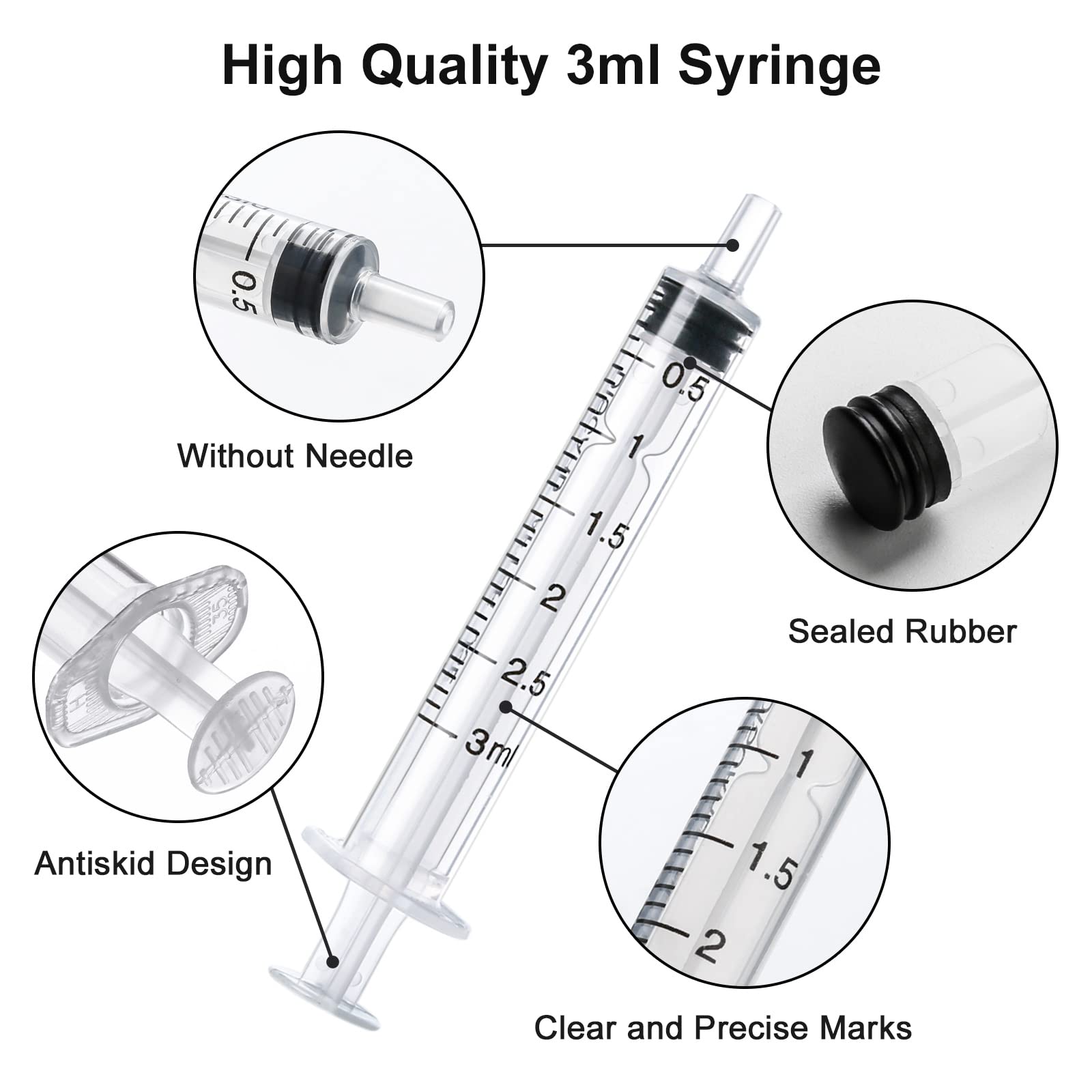 20 Pack 3ml Plastic Syringes, No Needle Measuring Syringe, Sterile Syringe for Scientific Labs, Feeding Pets, Oil or Glue Applicator, Individually Sealed