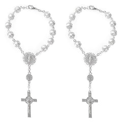 Rumyve Car Interior Mirrors - 2 Packs Rose Flower Pearl Car Mirror Hanging Charms with Cross, Silver