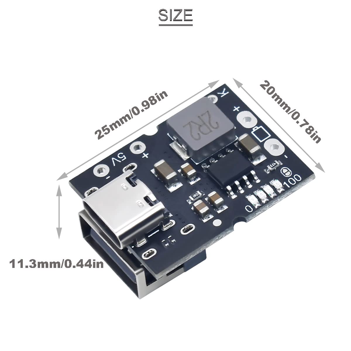 Youmile 10 pcs Type-C USB 5V 2A Boost Converter module Step-Up Power Module LED Display Charge and discharge integrated Lithium battery charging protection board with Type-C to USB cable