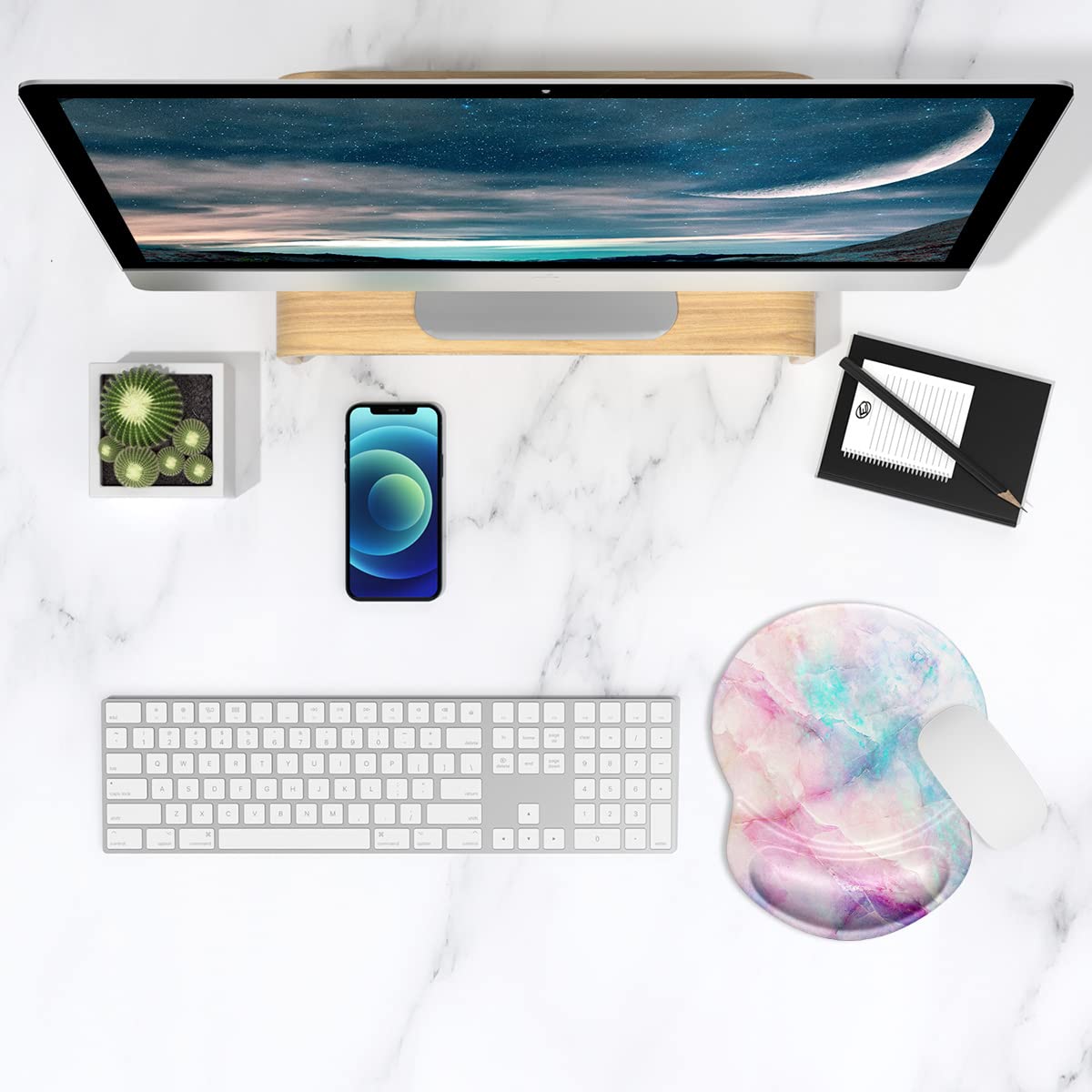 ITNRSIIET Mouse Pad, Ergonomic Mouse Pad with Gel Wrist Rest Support, Gaming Mouse Pad with Lycra Cloth, Non-Slip PU Base for Computer, Laptop, Home, Office & Travel,Colored Marble