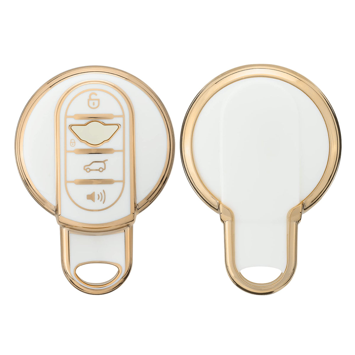 kwmobile Key Cover Compatible with Mini 3 Button Car Key Smart Key - Car Key Fob Case Protector - White/Gold