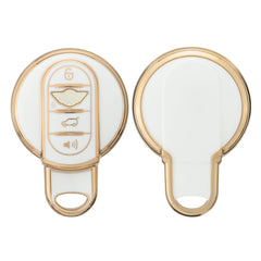 kwmobile Key Cover Compatible with Mini 3 Button Car Key Smart Key - Car Key Fob Case Protector - White/Gold