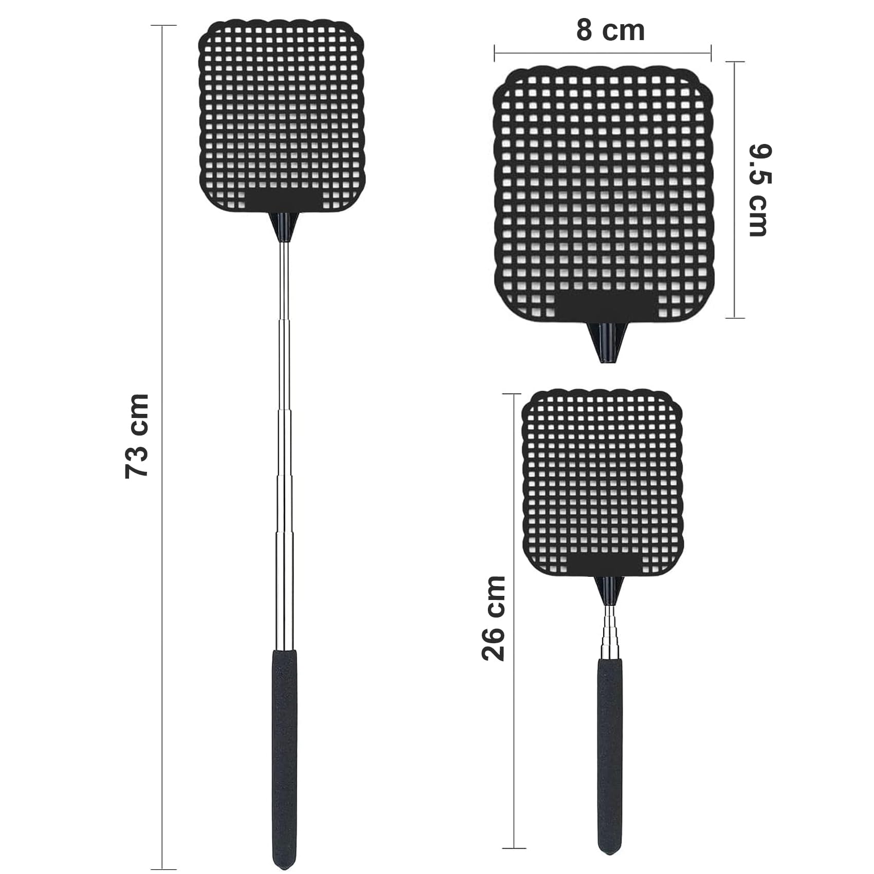 ILamourCar Extendable Fly Swatters 2 Pack, Strong Flexible Manual Swat Set, Manual Fly Swat Pest Control for Indoor Outdoor Mosquito Wasp Bug Insect (Black)