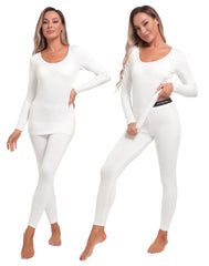 INNERSY Thermal Underwear Womens White Ladies Base Layer Long Sleeve Tops and Bottoms Warm Pjs (XL, White)