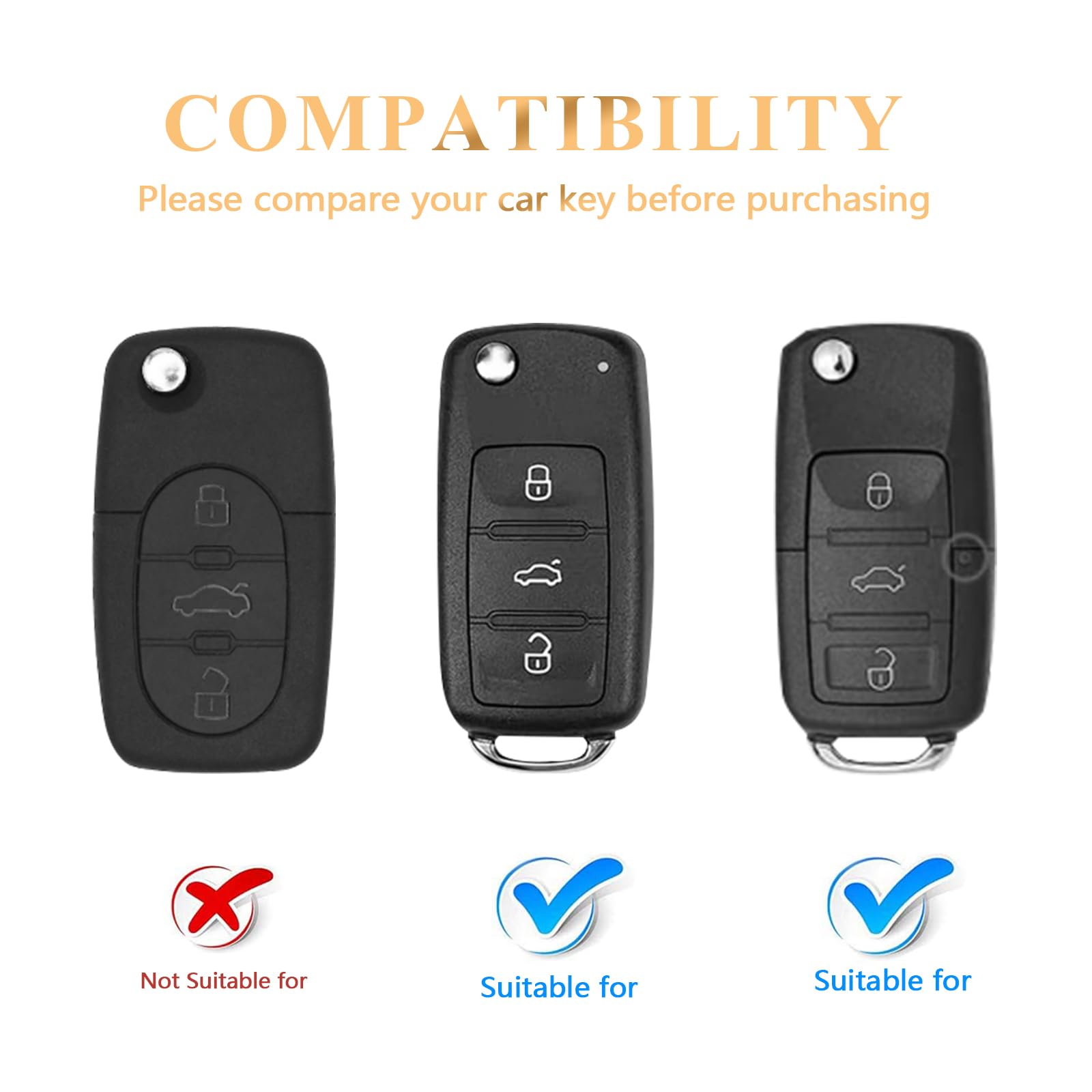 OFFCURVE Car Key Cover Car Key Case Key Fob Cover Car Key Protector 3 Buttons Compatible with VW Volkswagen Polo Golf 4/5/6 Multivan T5 Caddy Jetta Bora Superb Passat Skoda Fabia Seat Ibiza