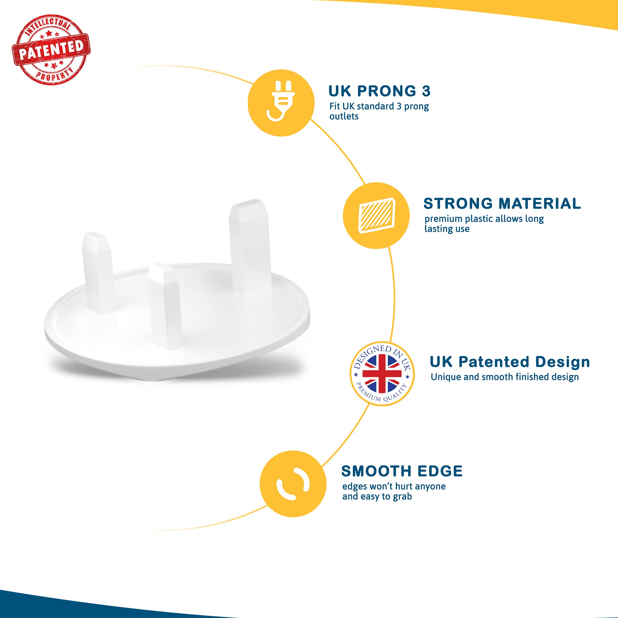 Plug Socket Covers UK, Pack of 10 Premium Baby Safety Socket Protector -Tight Grip 3 Pin White Baby Plug Covers, Perfect for Child Safety at Home & School