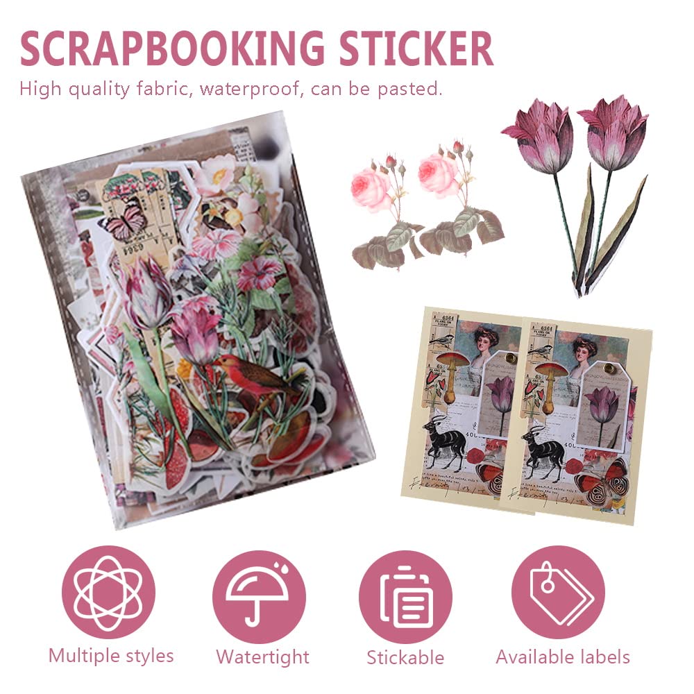 200 Pcs Vintage Scrapbooking Sticker Set,Retro Journaling Supplies Aesthetic Decorative Stationery Paper,Washi DIY Art Craft Botanical Animals Kits Collage,for Writing,Drawing,Album,Travel Journal