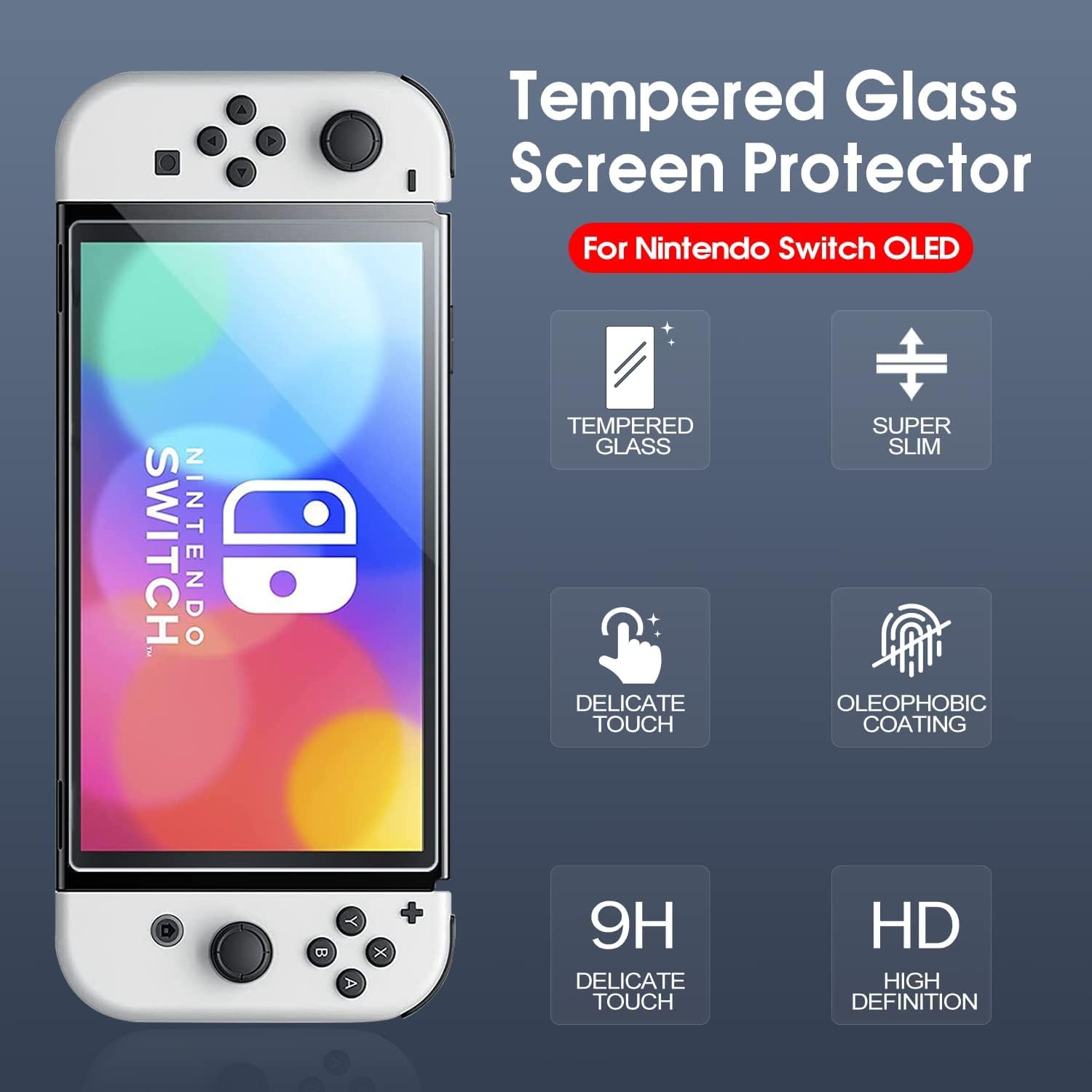 XINRUISEN Screen Protector for Nintendo Switch OLED 2021 New Model 7 2Pack Tempered Glass Screen Protector for Nintendo Switch OLED 2021, Protective Cover Glass Saver Protection for Switch OLED