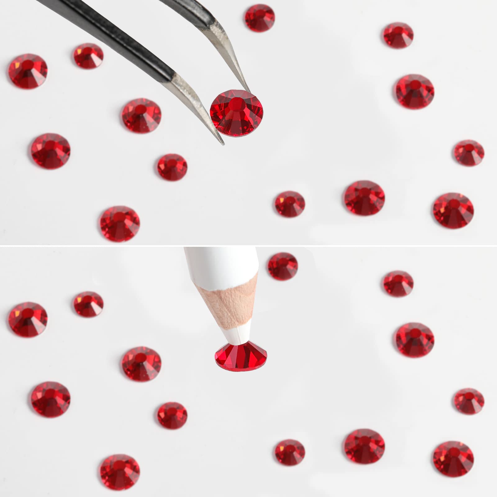 Beadsland Rhinestones for Makeup,8 Sizes 2500pcs Light Red Flatback Rhinestones Face Gems for Nails Crafts with Tweezers and Wax Pencil,Light Siam,SS4-SS30