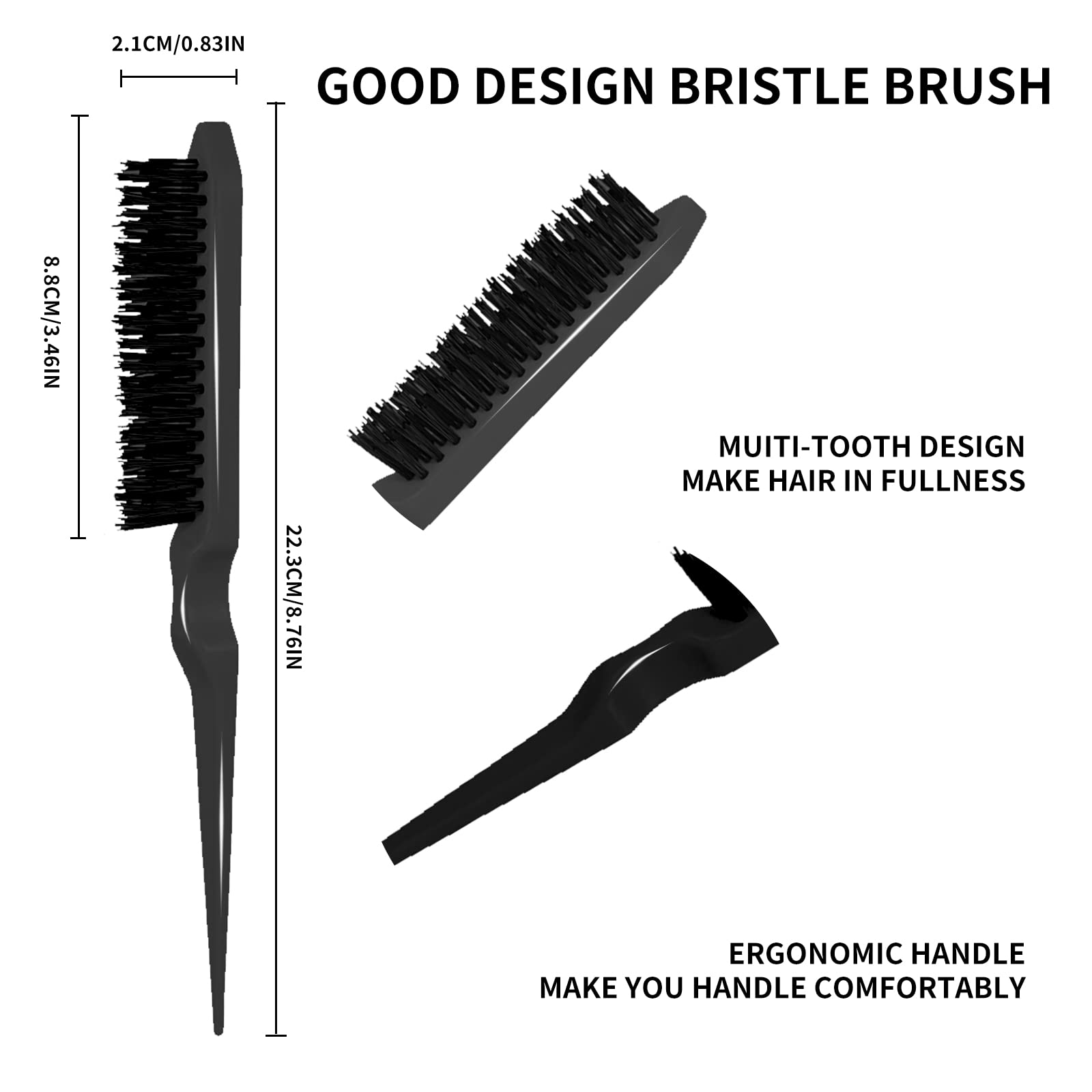 3 Pieces Hair Styling Comb Set Teasing Hair Brush Rat Pin Tail Comb Double-Sided Edge Brush,Hard Bristle Brush,Rat Tail Hair Comb,Back Combing Brushes,Hair Dye Brush