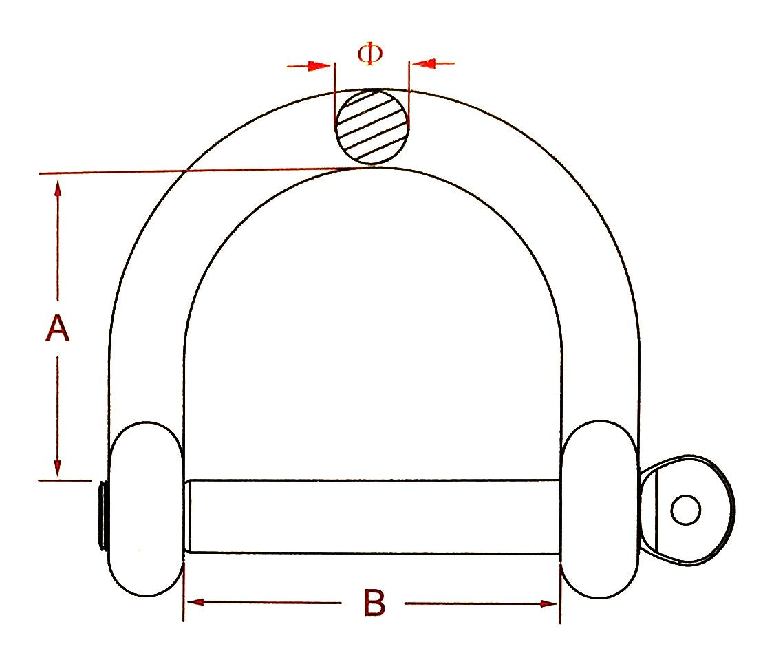 Stainless Steel 316 Wide D Shackle 1/2 inches (12mm) Marine Grade