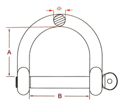 Stainless Steel 316 Wide D Shackle 1/2 inches (12mm) Marine Grade