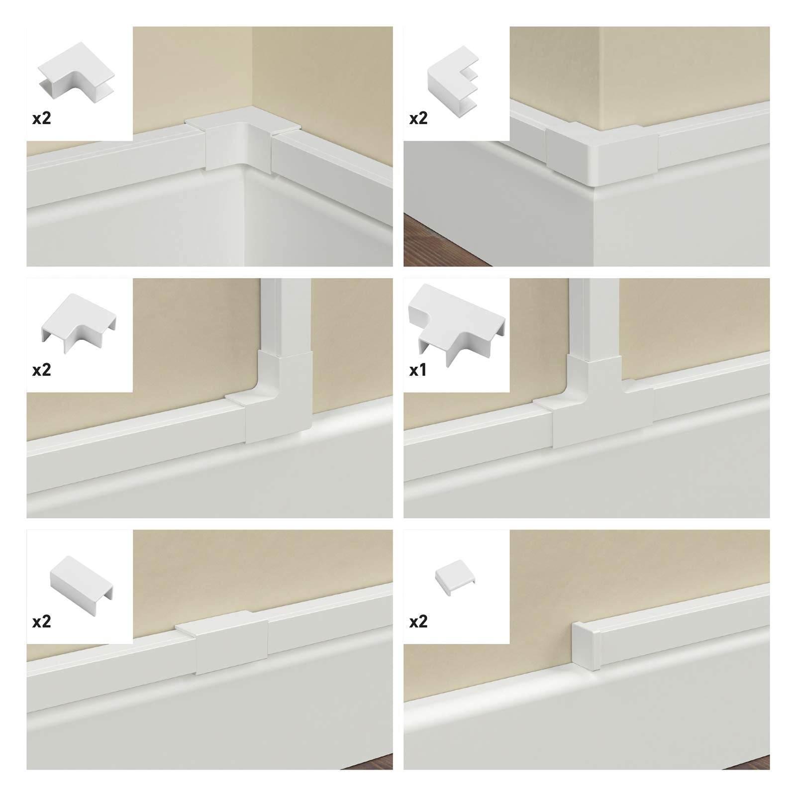 D-Line 16x16mm Trunking Accessory Multipack, Join Multiple Lengths of D-Line 16x16mm Trunking, 11-Piece Accessory Multipack - White