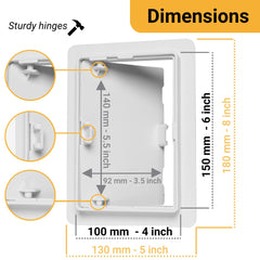 Proxinova Paintable Access Panel 150x100 mm, High-Grade ABS Plastic Panels for Inspection Hatch, Fuse Box Cover Cabinet, Wall and Ceiling, Conceals Wires, Meters, Pipes, Fits Flush to Surfaces