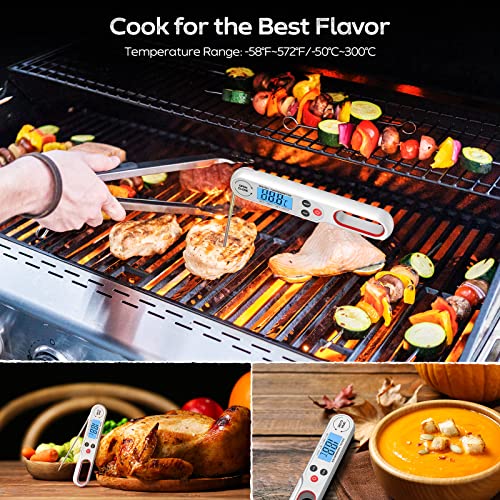 Digital Meat Thermometers for Air Fryers Cooking, Food Thermometer Instant Read BBQ Cooking Thermometer with Foldable Long Probe and Backlight Screen Magnetic Back for Kitchen,Milk(Battery Included)