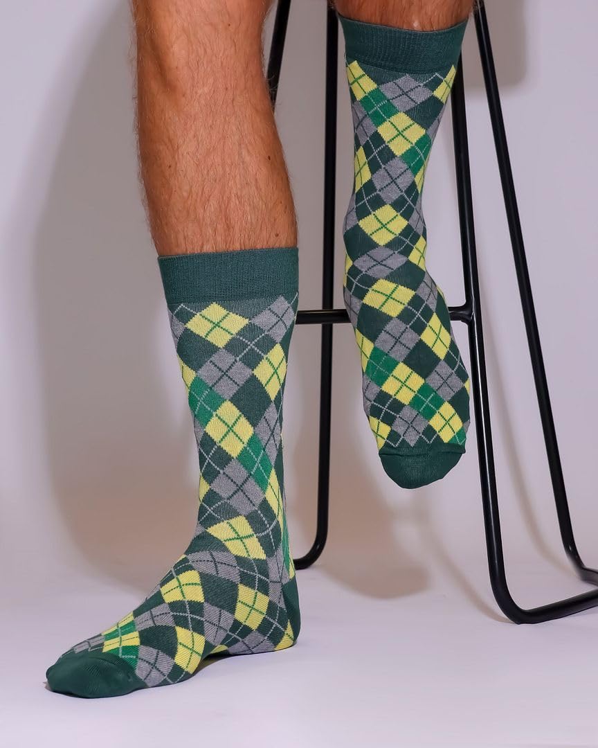 ECO CHIC Mens Bamboo Socks Breathable Hot and Cold Weather UK 6-11 Single Pair (Argyle Green)