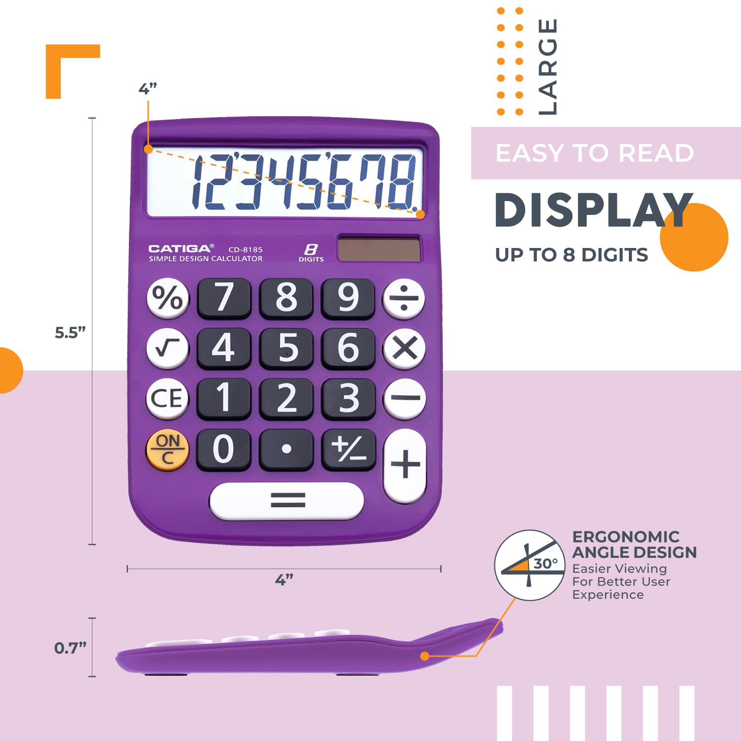 Desktop Calculator 12 Digit with Large LCD Display and Sensitive Button, Solar and Battery Dual Power, Standard Function for Office, Home, School, CD-8185 (Violet)