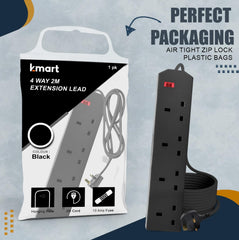 K-MART 4 Gang 2 Metre Extension Lead UK Pin Plug And Cable   250v Power Adapter Multi Plug Extension Socket Strip For Home And Office   Wall Mountable Extension Cable   3 Pin Extension Cords