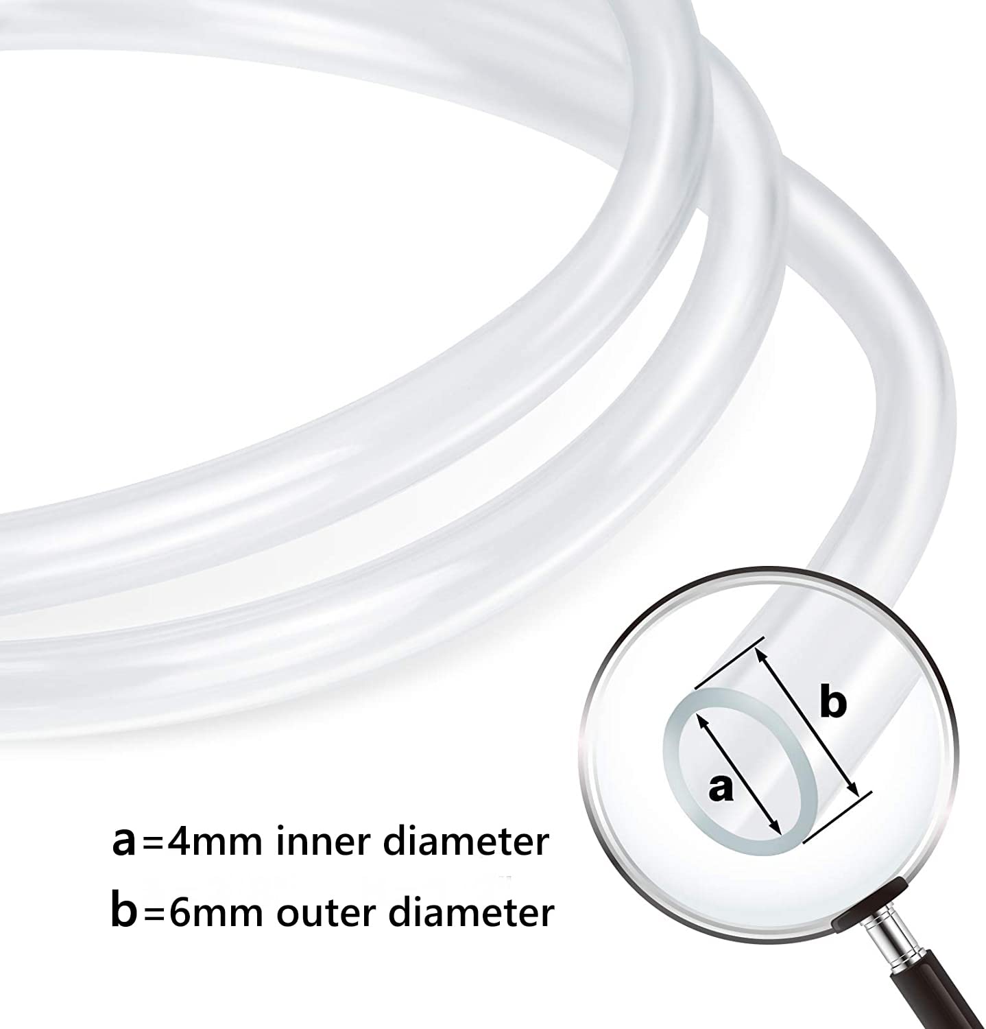 4mm ID x 6mm OD - 1.5m Length PVC Clear Hose Vinyl Tubing, Food Grade Plastic Flexible Tube Pipe for Transfer Water Oil air