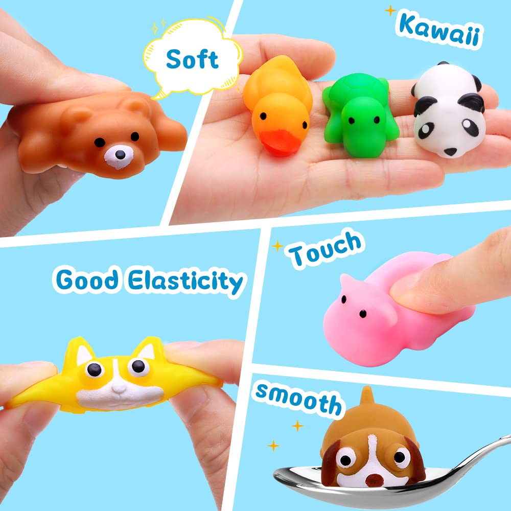 DIYDEC 18pcs Mochi Squishy Toys, Mini Jungle Animals Squishies Soft Squeeze Fidget Toys Kawaii Stress Relief Toys Party Bags Fillers for Boys Girls Birthday Party Favors