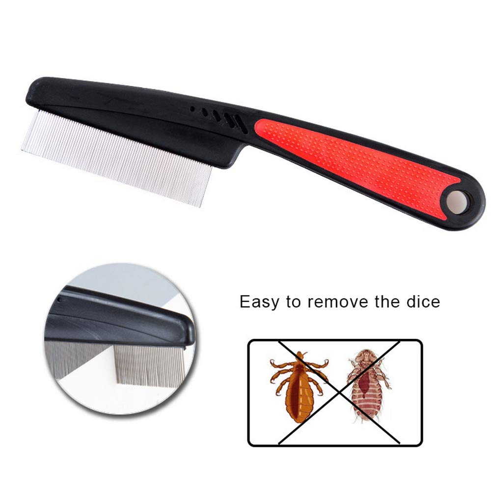 nuoshen Flea Comb for Long Hair, Dogs & Cats - Ergonomic Handle, Fine Teeth Design - Flea Removal Grooming Tool