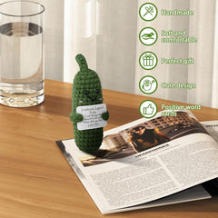 Aolso Funny Positive Doll Vegetable, Knitted Positive Cucumber with Positive Card, Good Luck Gifts, Funny Gifts, Positive Doll Pocket Hug for Birthday Gift Party Decoration