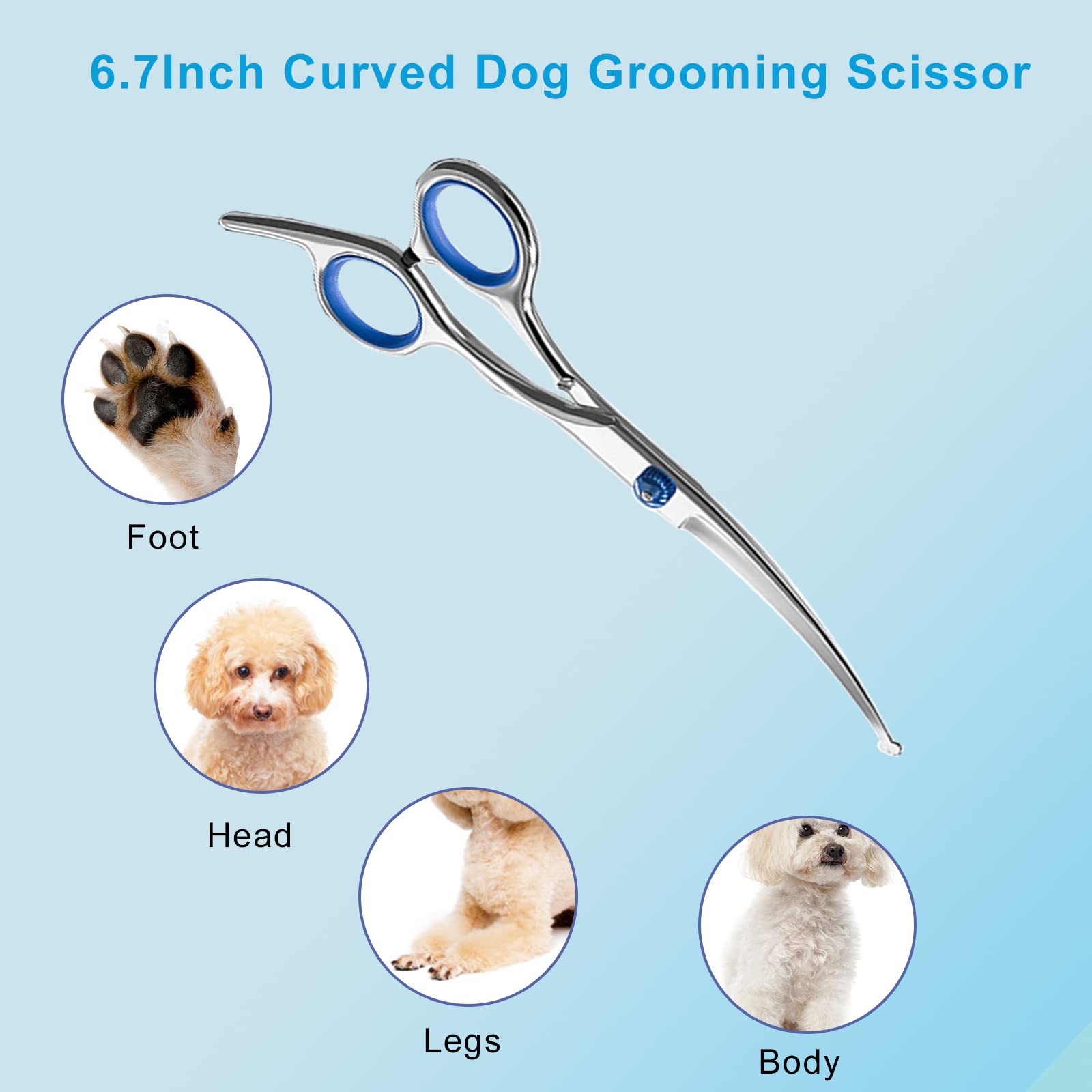 Pet Grooming Scissors, Jiasoval 6 inches Up Curved Dog Grooming Scissors Set with Safety Round Tip, Stainless Steel Pet Grooming Dog Cat Hair Cutting Trimming Scissors