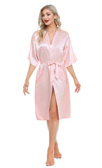 Lovasy Kimono Dressing Gowns Satin Kimono Robe Silk Dressing Gown for Women UK Long Silk Bride and Bridesmaid Robes,Pink,S