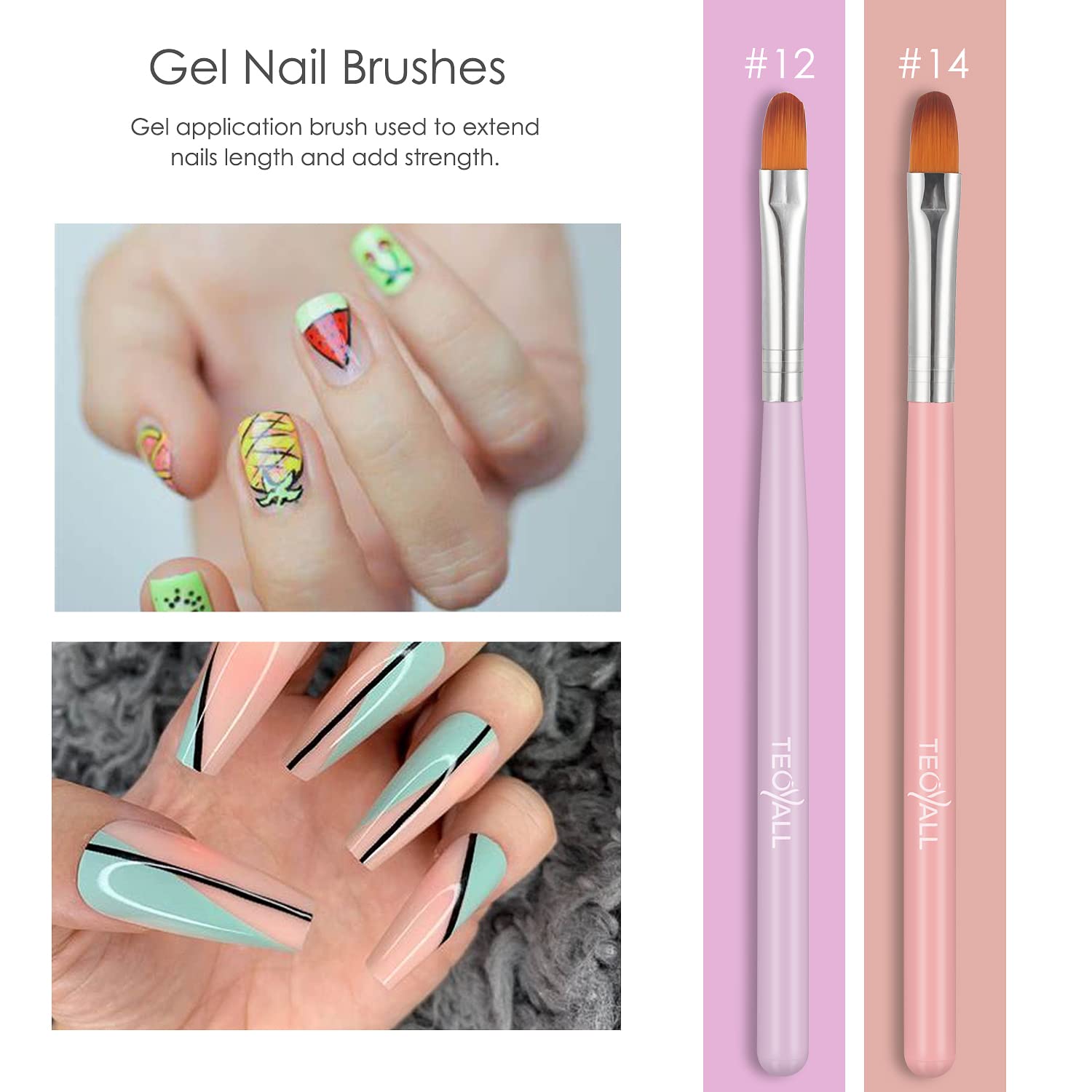 TEOYALL 7 PCS Gel Nail Brushes, Oval Flat Size Nail Brushes Nail Art Tips Builder Brushes Nail Poly Gel Extension Brushes