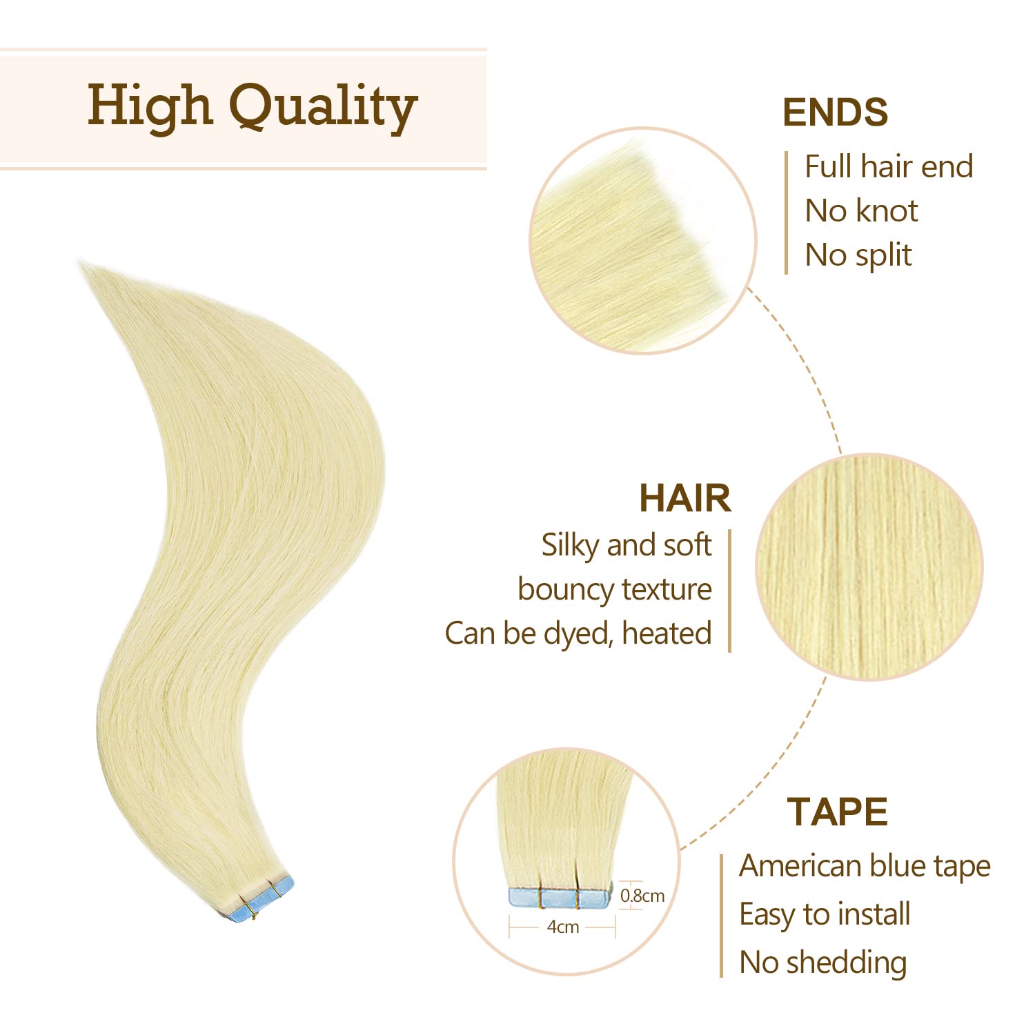 AGMITY Tape in Hair Extensions Real Human Hair Platinum Blonde Color 20 inches 20pcs 50g/pack Invisible Straight Seamless Remy Tape in Hair Extensions(20 inches #60 Platinum Blonde)