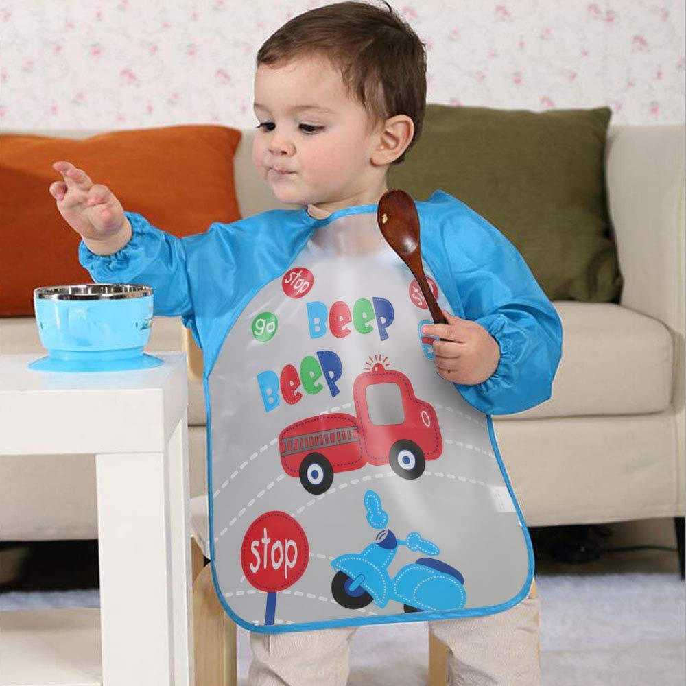 Vicloon Bibs with Sleeves, 4 Pcs Baby Waterproof Weaning Toddler Bib, Long Sleeve Bib Unisex Feeding Bibs Apron for Infant Toddler 6 Months to 3 Years Old