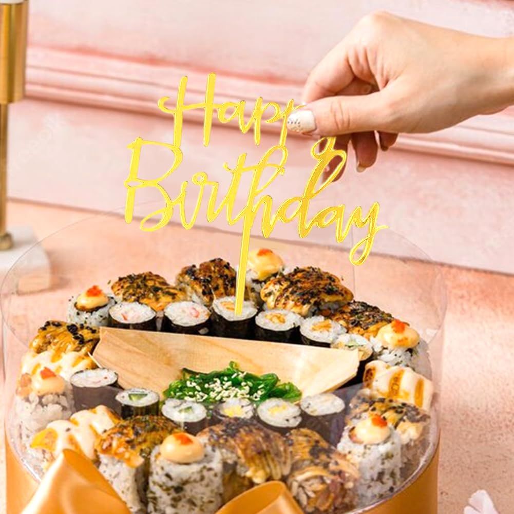 4 Pieces Happy Birthday Cake Topper, Cake Decoration Supplies Cake Topper, Birthday Cake Toppers for Man Boys Women Girls Gold Theme Birthday Party Decor(Multicolor)