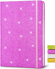 Glitter Pink Notebook A5 Hardback, 8.3x5.7 Inches 160 Pages Never Peel Off Glitter Lined Notebook for Girls Cute Teenager Journal for Women Blank Hardcover Notepads for Writing Works Girls Gift