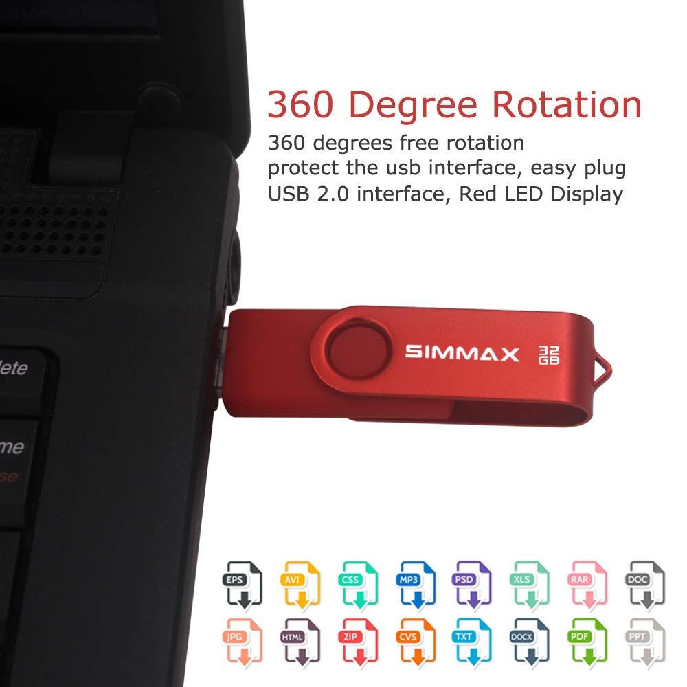 SIMMAX 32GB USB Flash Drives 2 Pack 32GB Memory Stick Swivel Design Thumb Drive USB Stick (32GB Black Red)