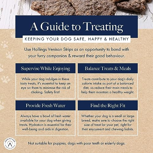 Hollings Treat Strips with Venison Dog Training Treats, 100% Natural, Air Dried Venison Strips for Adult Dogs, Gluten Free & High in Protein (5 Pack)